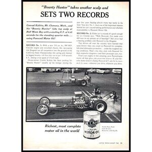 1962 Pennzoil Motor Oil Vintage Print Ad Drag Strip Race Cars Man Cave Wall Art